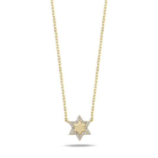 Diamond Outline Star of David Necklace in Solid 14k Gold