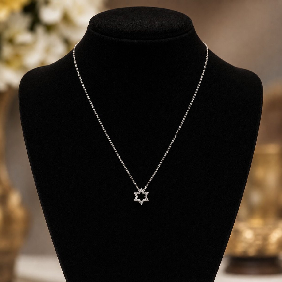 Diamond Pavé Jewish Star of David Necklace in Solid 14k Yellow Gold, Worn as a Statement of Brilliant Pride