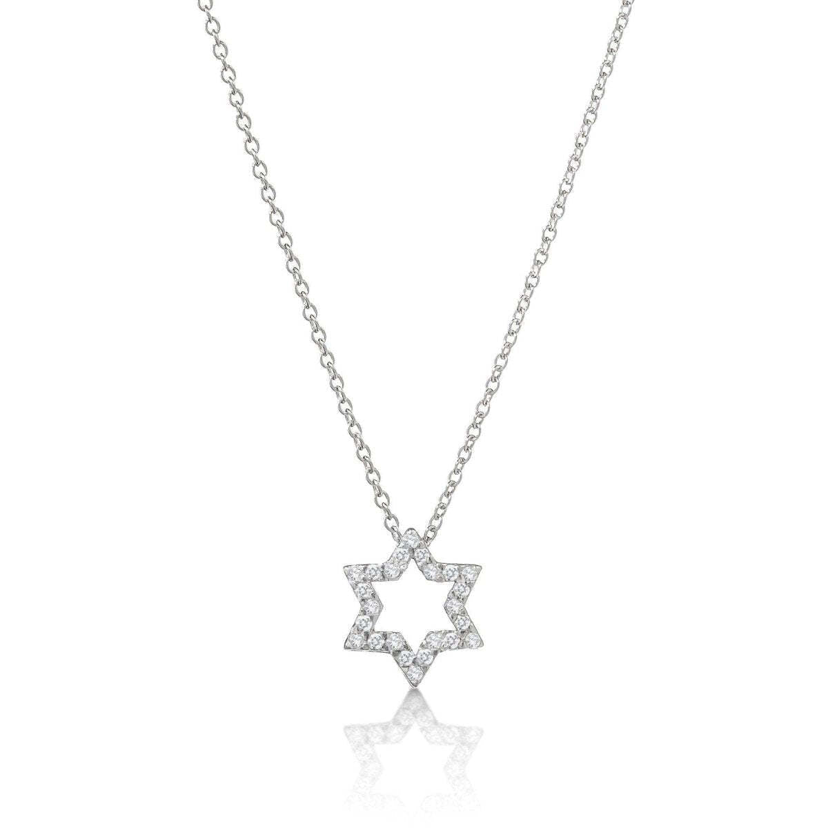 Diamond Pavé Jewish Star of David Necklace in Solid 14k Yellow Gold, Worn as a Statement of Brilliant Pride