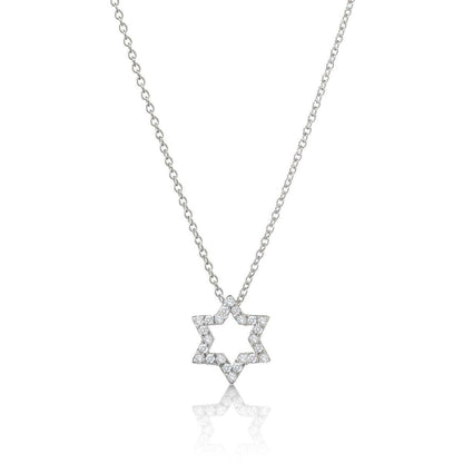 Diamond Pavé Jewish Star of David Necklace in Solid 14k Yellow Gold, Worn as a Statement of Brilliant Pride