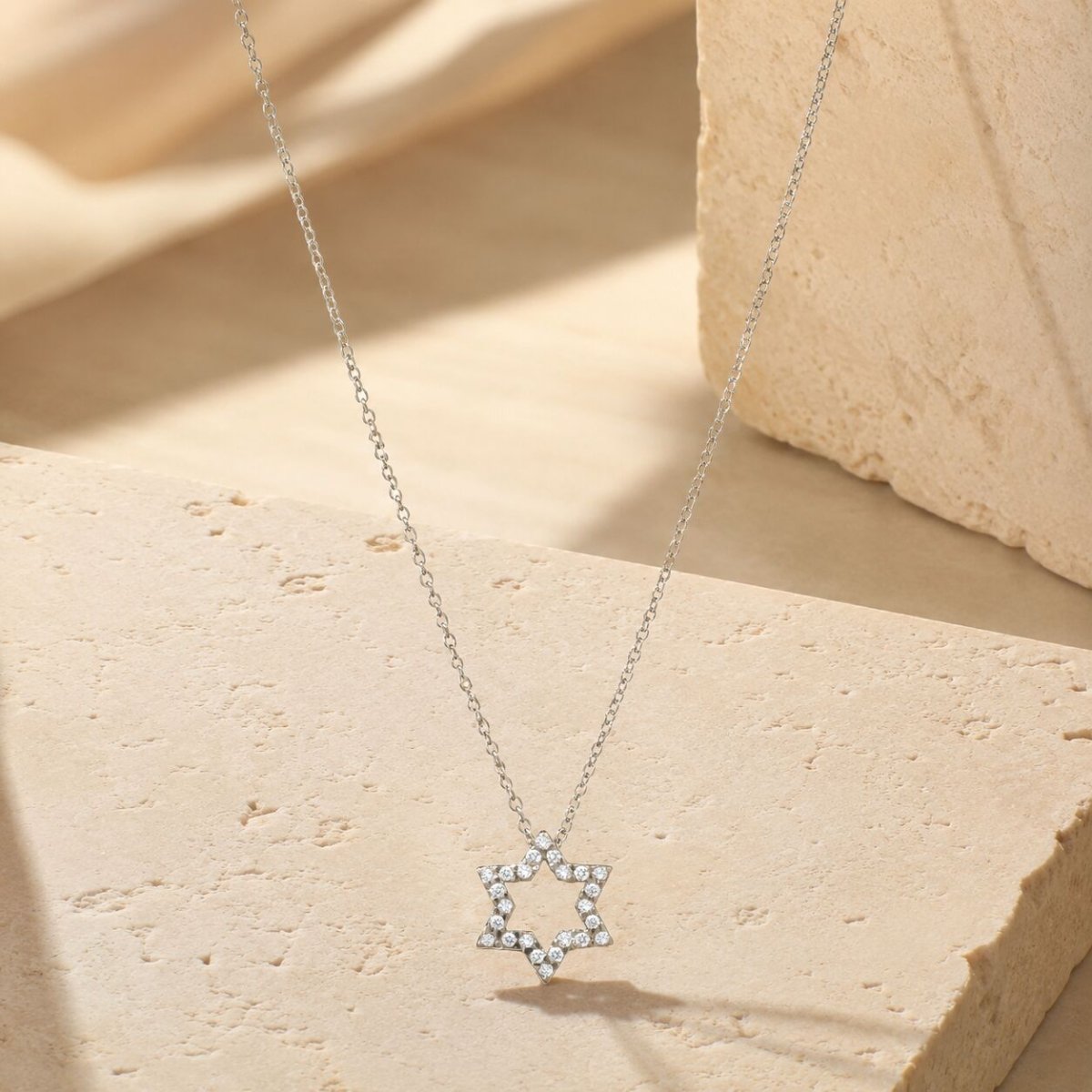 Diamond Pavé Jewish Star of David Necklace in Solid 14k Yellow Gold, Worn as a Statement of Brilliant Pride