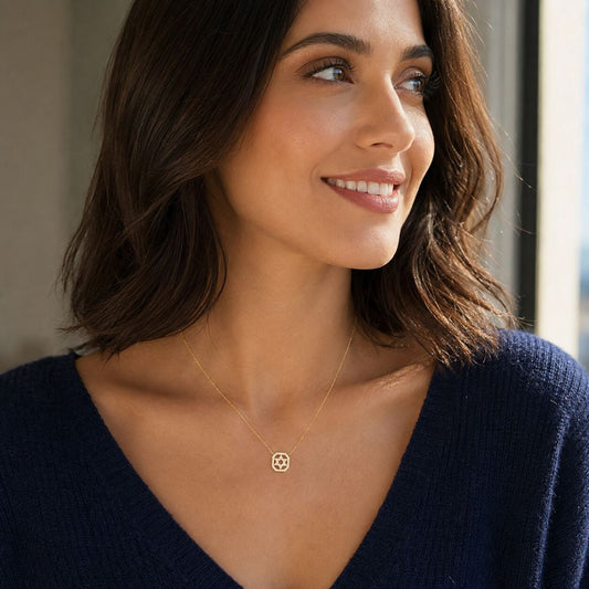 Diamond Pave Star of David Necklace in 14k Gold Square Frame