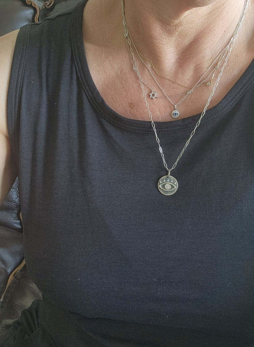 Diamond Rich Evil Eye Pendant and Sapphire