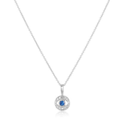 Diamond evil eye pendant with sapphire center and pave diamond surround by Alef Bet