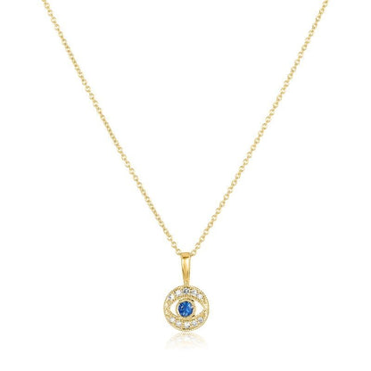 Evil eye pendant in yellow gold with pave diamonds and sapphire by Alef Bet