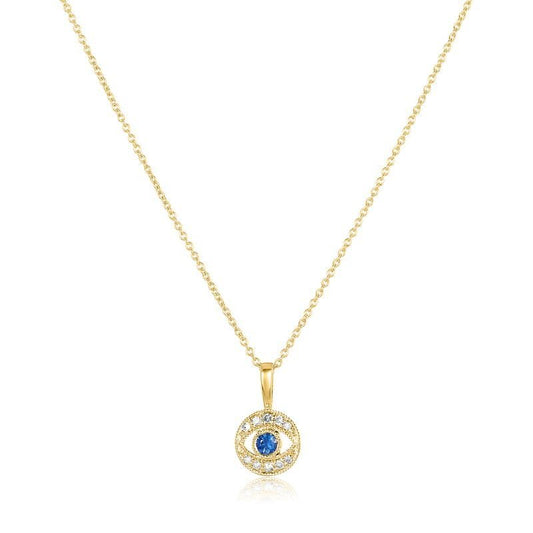 Diamond Rich Evil Eye Pendant and Sapphire