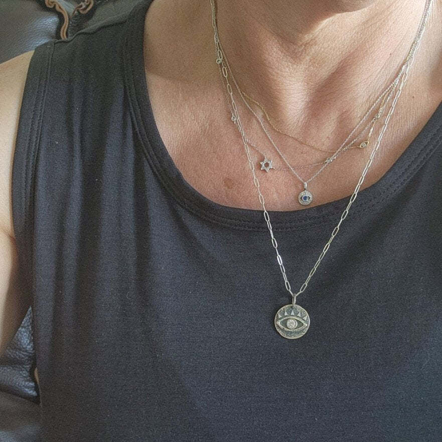 Diamond Rich Evil Eye Pendant and Sapphire