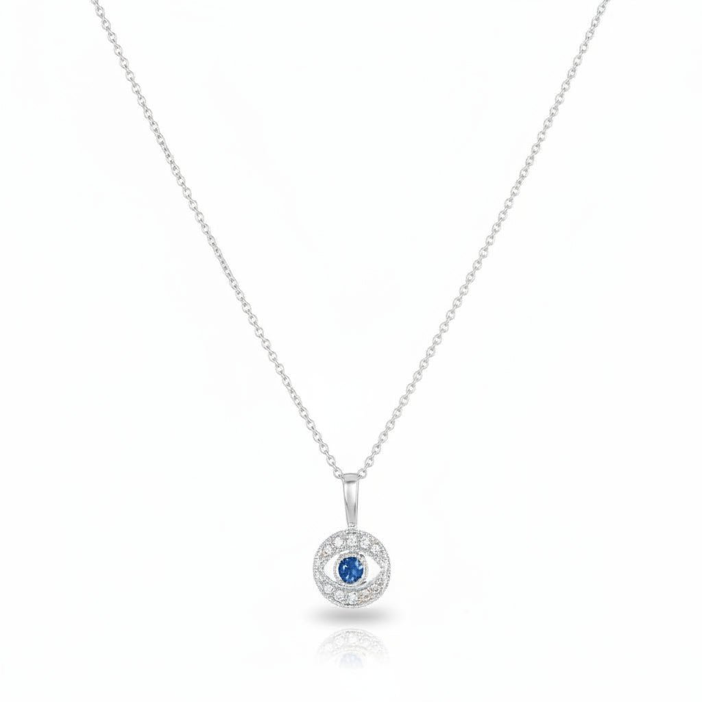 Diamond Rich Evil Eye Pendant and Sapphire