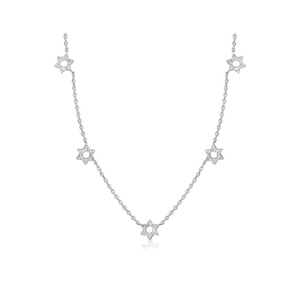 Diamond star necklace in 14k white gold with pave-set cubic zirconia by Alef Bet