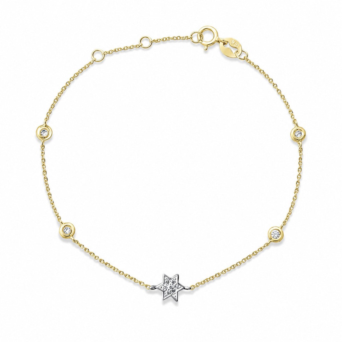 Diamond Star of David Bracelet in 14k Gold