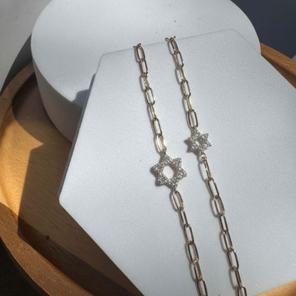 Diamond Star of David Bracelets in 14k Gold