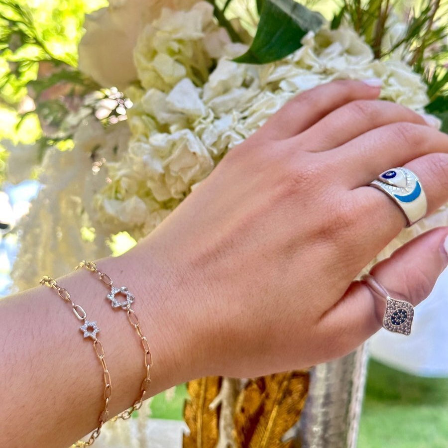 Diamond Star of David Bracelets in 14k Gold