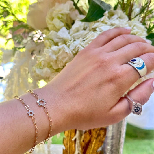 Diamond Star of David Bracelets in 14k Gold