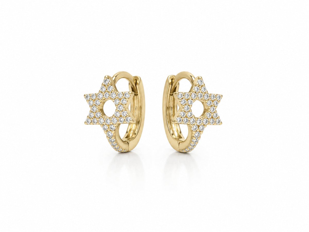 Diamond Star of David Huggie Earrings in 14k Yellow Gold, effortlessly elegant every day