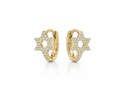 Diamond Star of David Huggie Earrings in 14k Yellow Gold, effortlessly elegant every day
