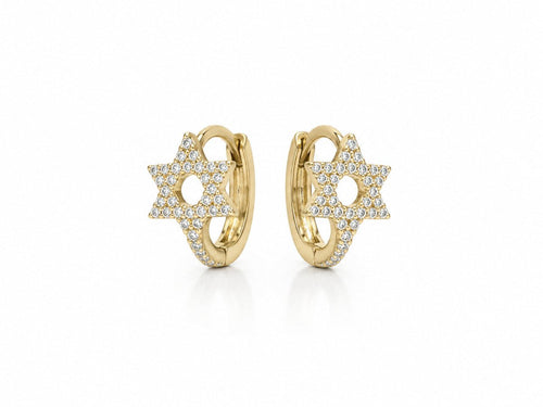 Diamond Star of David Huggie Earrings in 14k Yellow Gold, effortlessly elegant every day