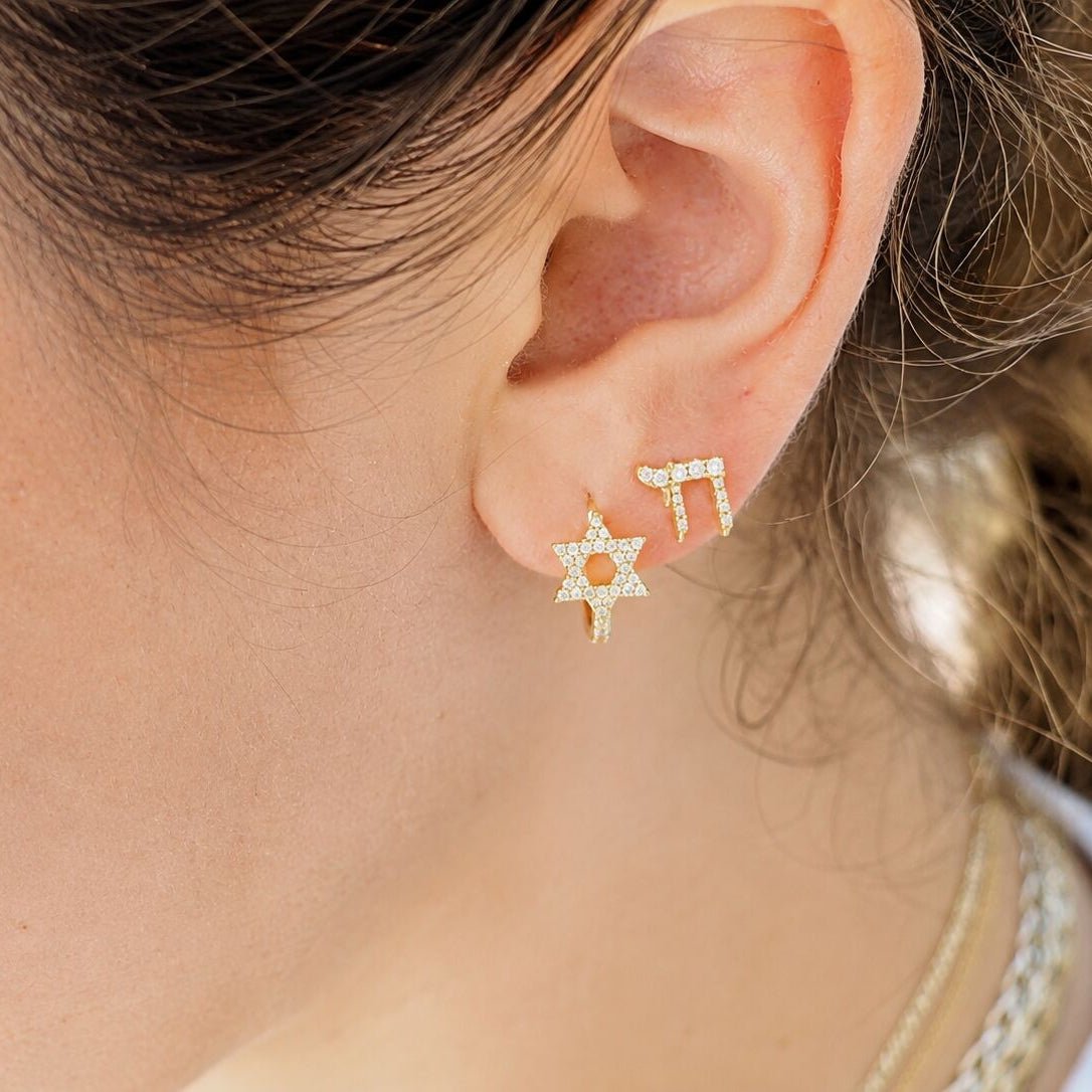 Diamond Star of David Huggie Earrings in 14k Yellow Gold, effortlessly elegant every day