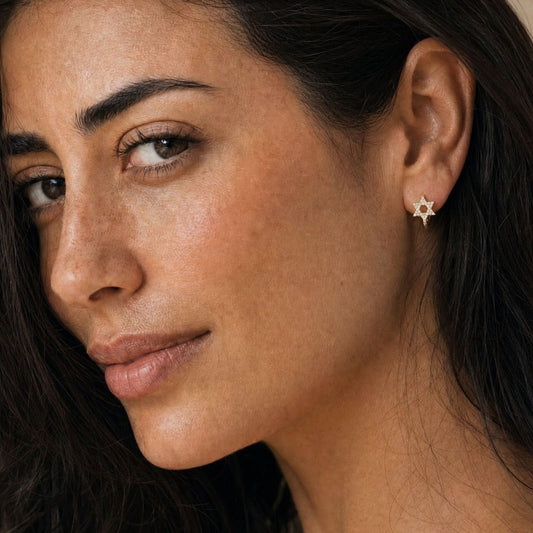 Diamond Star of David Huggie Earrings in 14k Yellow Gold, effortlessly elegant every day