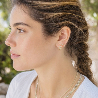 Diamond Star of David Huggie Earrings in 14k Yellow Gold, effortlessly elegant every day