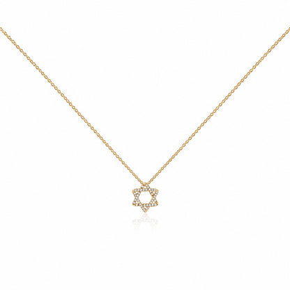 Jewish Star of David Diamond Necklace in Solid 14k Yellow Gold, the heirloom piece that simply glows