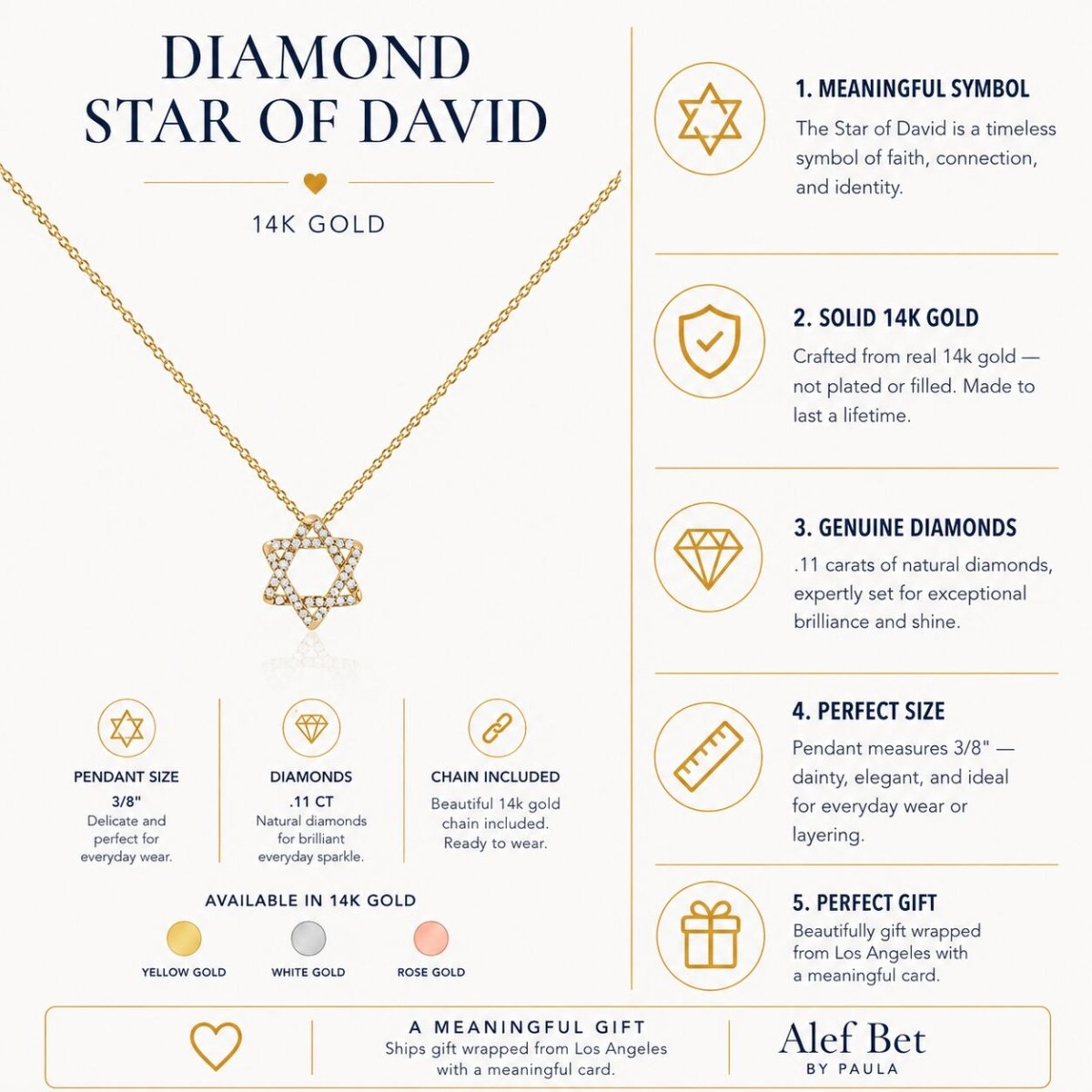 Diamond Star of David Necklace in 14k Gold