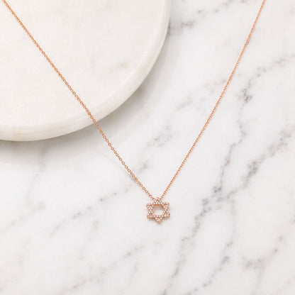 Diamond Star of David Necklace in 14k Gold