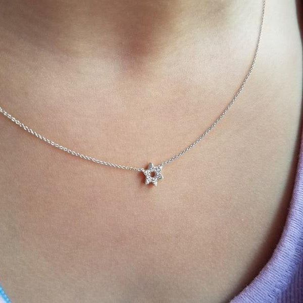 Star of David diamond pendant in 14k white gold with layered geometric design by Alef Bet
