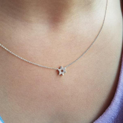 Star of David diamond pendant in 14k white gold with layered geometric design by Alef Bet