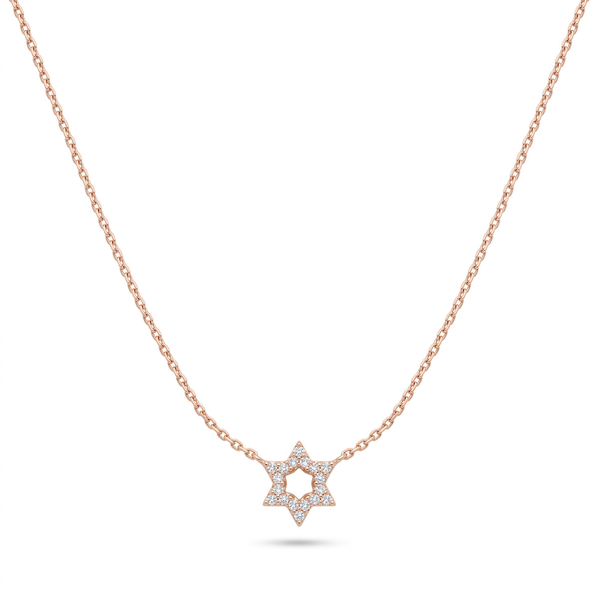 Star of David pendant in 14k rose gold with pave-set diamonds by Alef Bet