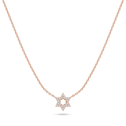 Star of David pendant in 14k rose gold with pave-set diamonds by Alef Bet