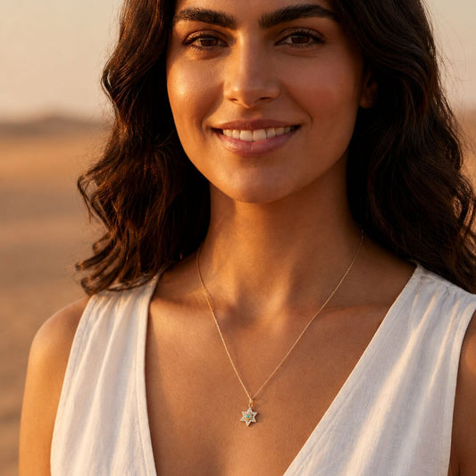 Diamonds and Turquoise Jewish Star Necklace