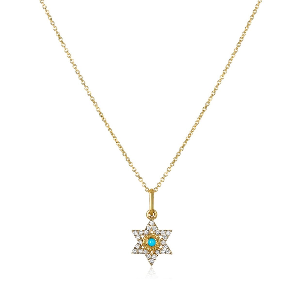 Diamonds and Turquoise Jewish Star Necklace
