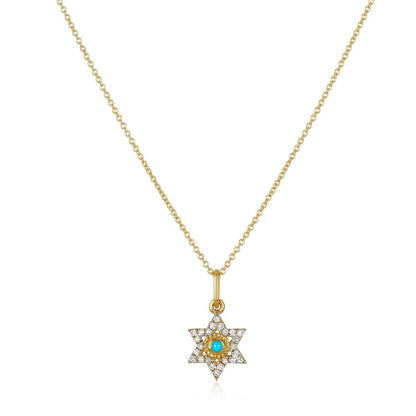 Diamonds and Turquoise Jewish Star Necklace