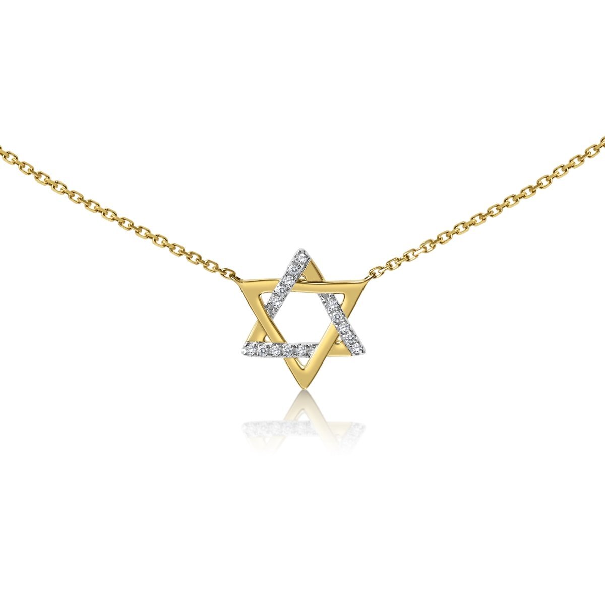 Double Diamond and 14k Gold Star of David Necklace