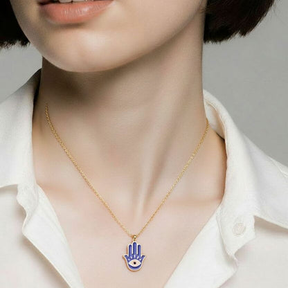 Enamel Hamsa Evil Eye Necklace: Bold Protection & Striking Style
