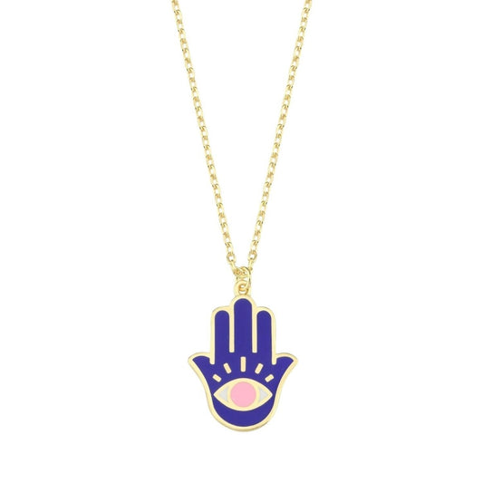 Enamel Hamsa Evil Eye Necklace Gold Plated | Alef Bet