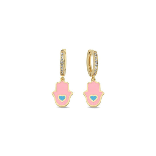Enamel Hamsa Huggie Earrings with CZ | Alef Bet