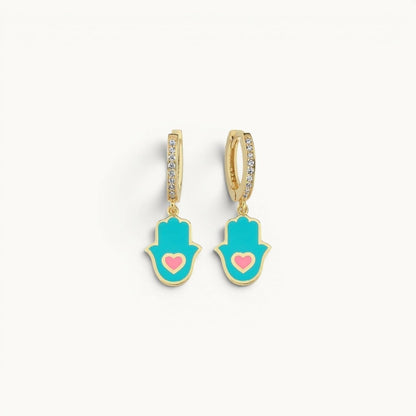 Enamel Hamsa Huggie Earrings with CZ | Alef Bet
