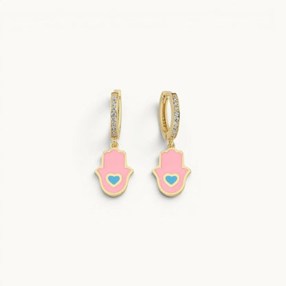 Enamel Hamsa Huggie Earrings with CZ | Alef Bet