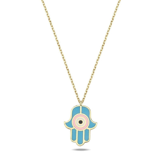Enamel Hamsa Necklace with Double Chain | Alef Bet
