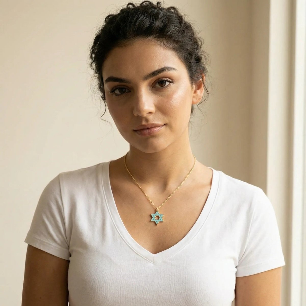 Enamel Star of David Necklace in 14k Yellow Gold Plated Sterling Silver 925, vibrant color for everyday Jewish pride