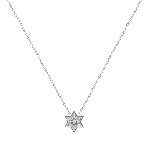 Star of David necklace in gold and silver with cubic zirconia accents by Alef Bet