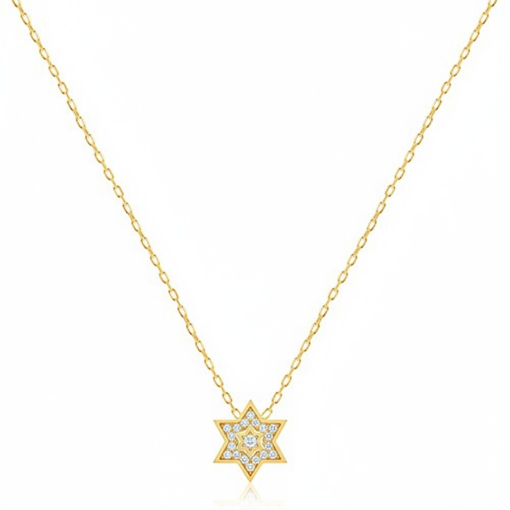 Star of David necklace in mixed metal with pavé cubic zirconia accents by Alef Bet