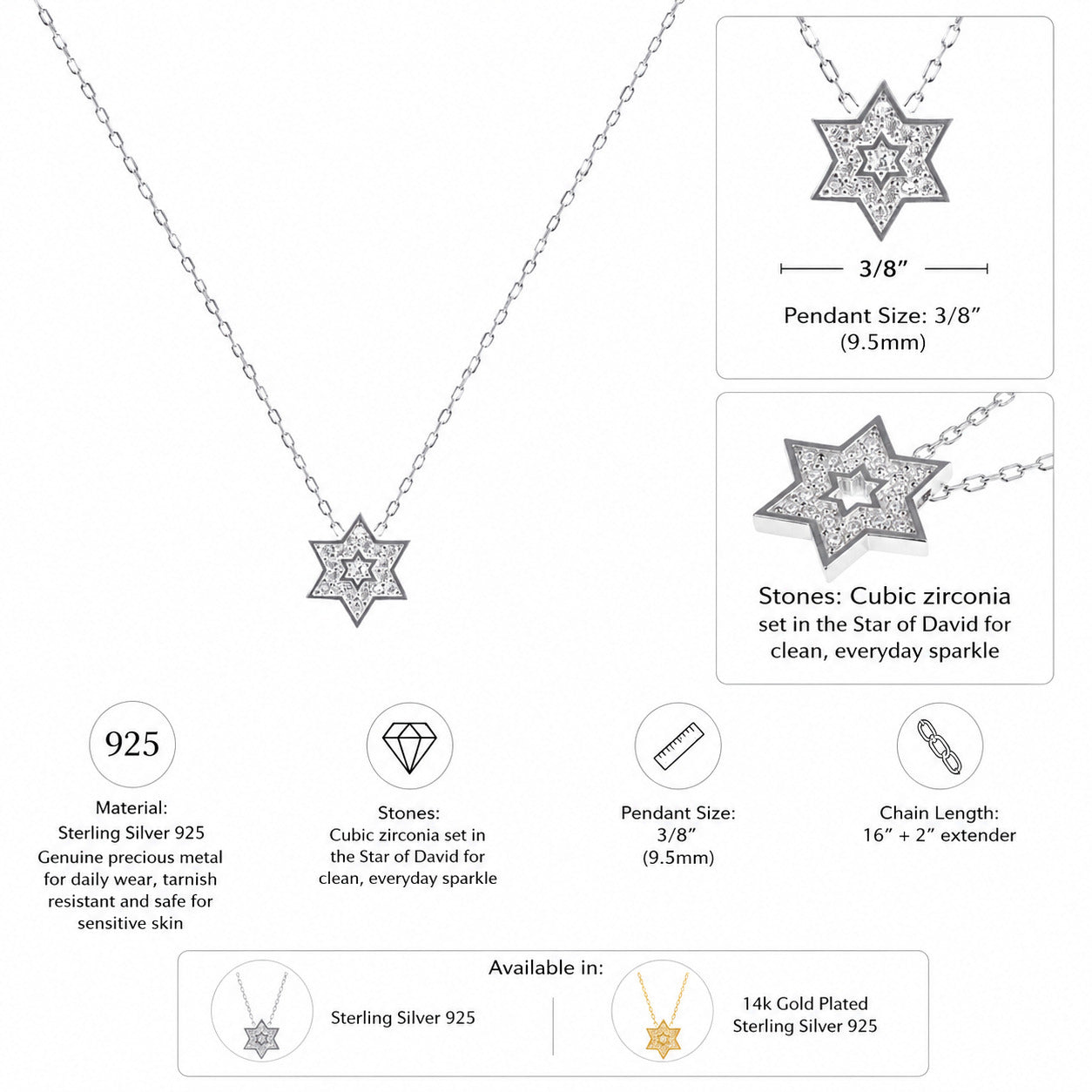 Delicate Star of David necklace featuring high-polish gold and silver finish by Alef Bet
