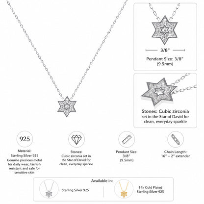 Delicate Star of David necklace featuring high-polish gold and silver finish by Alef Bet