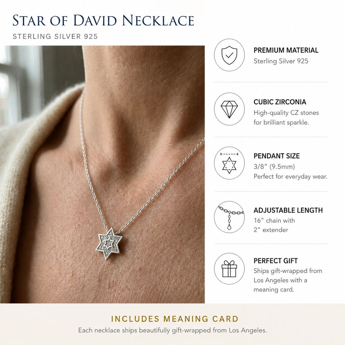 Delicate Star of David necklace featuring high-polish gold and silver finish by Alef Bet