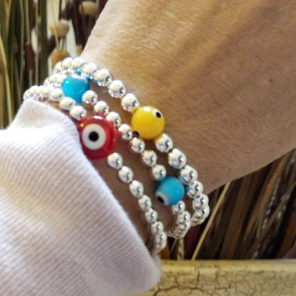 Evil Eye 5mm Silver or Gold Bead Bracelet Perfect for Stacking