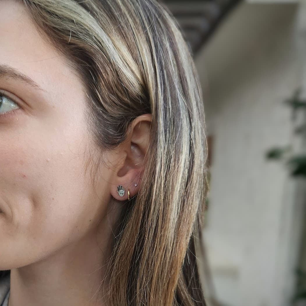 Evil eye + Hamsa Diamond Earrings in Gold