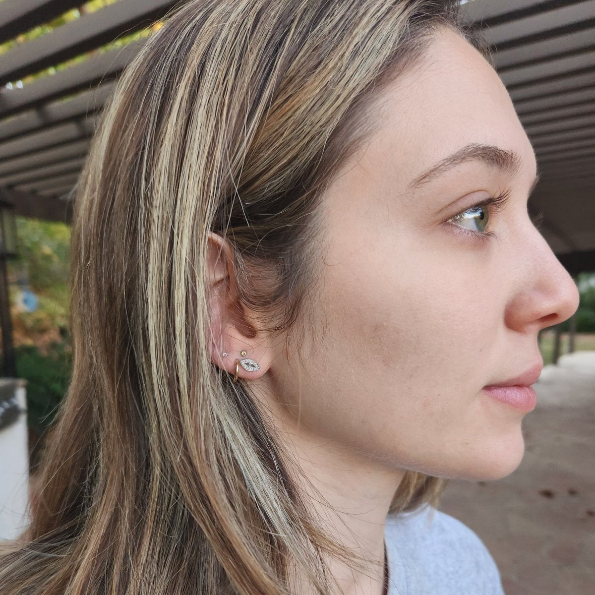 Evil eye + Hamsa Diamond Earrings in Gold