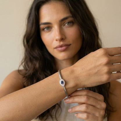 Evil Eye Bangle Bracelet With Sapphire and Diamonds